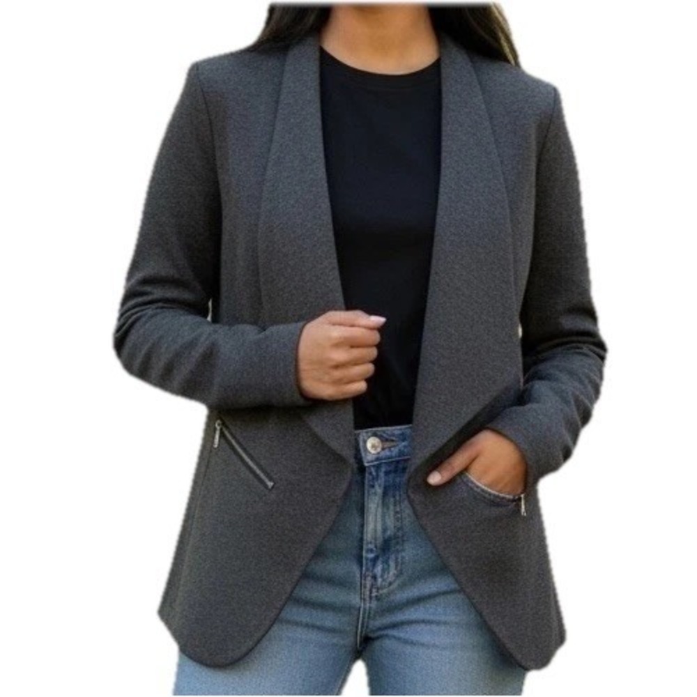 Reitmans‎ Womens Blazer Open Asemetric Charcoal Gray 12P Classy